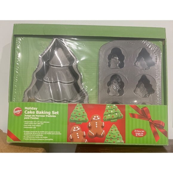 Wilton Holiday Cake Baking Set 2pc Tree & Gingerbread Man Molds Festive Desserts - Picture 1 of 6